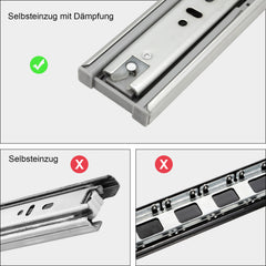 SWANEW Schubladenschienen 250 - 550 mm, Schubladen Schienensystem mit Selbsteinzug, Teleskopschiene vollauszug Schubladenauszüg, Kugelführung, Tragkraft 35 Kg