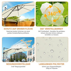 SWANEW Sonnenschirm Ø 300 cm, Ampelschirm Rund, Marktschirm Groß 360° Rotation, für Gärten, Terrassen