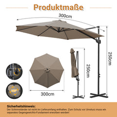 SWANEW Sonnenschirm Ø 300 cm, Ampelschirm Rund, Marktschirm Groß 360° Rotation, für Gärten, Terrassen
