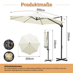 SWANEW Sonnenschirm Ø 300 cm, Ampelschirm Rund, Marktschirm Groß 360° Rotation, für Gärten, Terrassen