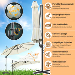 SWANEW Sonnenschirm Ø 300 cm, Ampelschirm Rund, Marktschirm Groß 360° Rotation, für Gärten, Terrassen