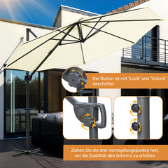 SWANEW Sonnenschirm Ø 300 cm, Ampelschirm Rund, Marktschirm Groß 360° Rotation, für Gärten, Terrassen