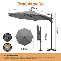 SWANEW Sonnenschirm Ø 300 cm, Ampelschirm Rund, Marktschirm Groß 360° Rotation, für Gärten, Terrassen