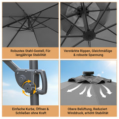 SWANEW Sonnenschirm Ø 300 cm, Ampelschirm Rund, Marktschirm Groß 360° Rotation, für Gärten, Terrassen