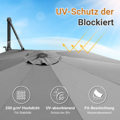 SWANEW Sonnenschirm Ø 300 cm, Ampelschirm Rund, Marktschirm Groß 360° Rotation, für Gärten, Terrassen