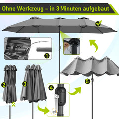 SWANEW Sonnenschirm, Doppelsonnenschirm Rechteckig mit Handkurbel, Terrassenschirm, ohne Ständer