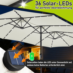 SWANEW Sonnenschirm mit Kurbel und LED Solar, Doppelsonnenschirm, ohne Ständer, UV-Schutz 50+
