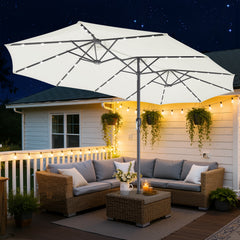 SWANEW Sonnenschirm mit Kurbel und LED Solar, Doppelsonnenschirm, ohne Ständer, UV-Schutz 50+