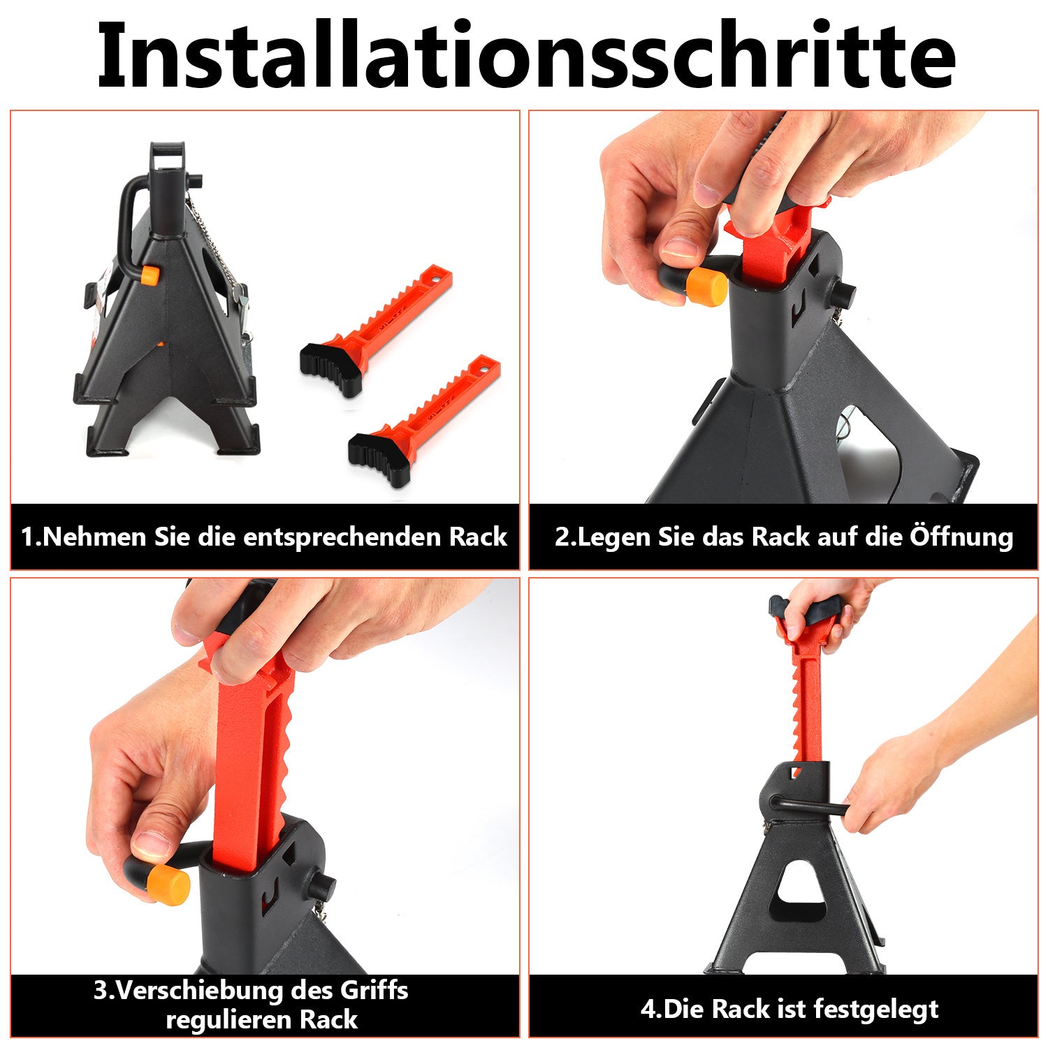 SWANEW Unterstellbock 3T Tragfähigkeit, Unterstellbock höhenverstellbar 285-430mm mit Sicherung, Auto PKW Abstellbock, Stützbock