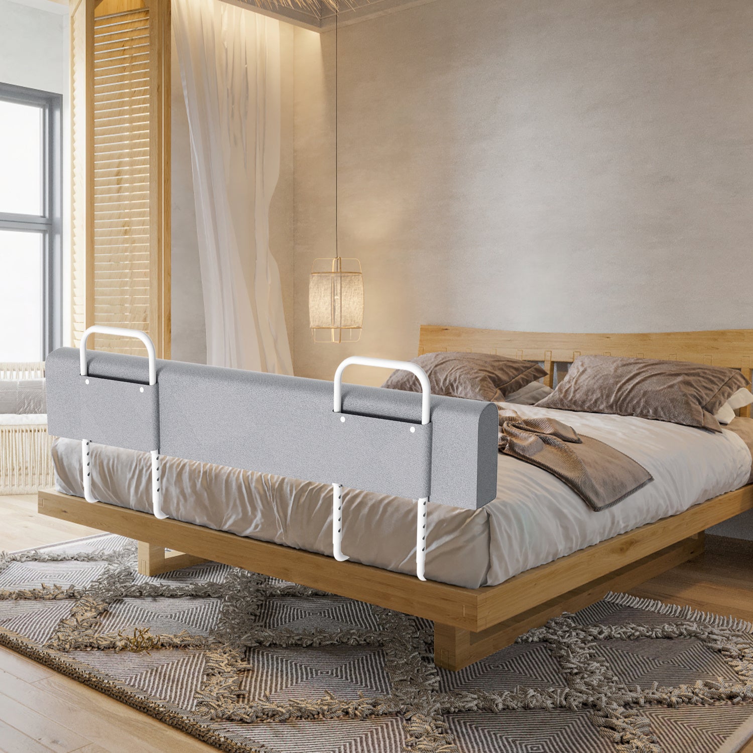 SWANEW Bettgitter Rausfallschutz 150/180/200cm , Verformbar Kinderbettgitter 5-Loch Höhenverstellbar, für Boxspringbetten und Kinderbett