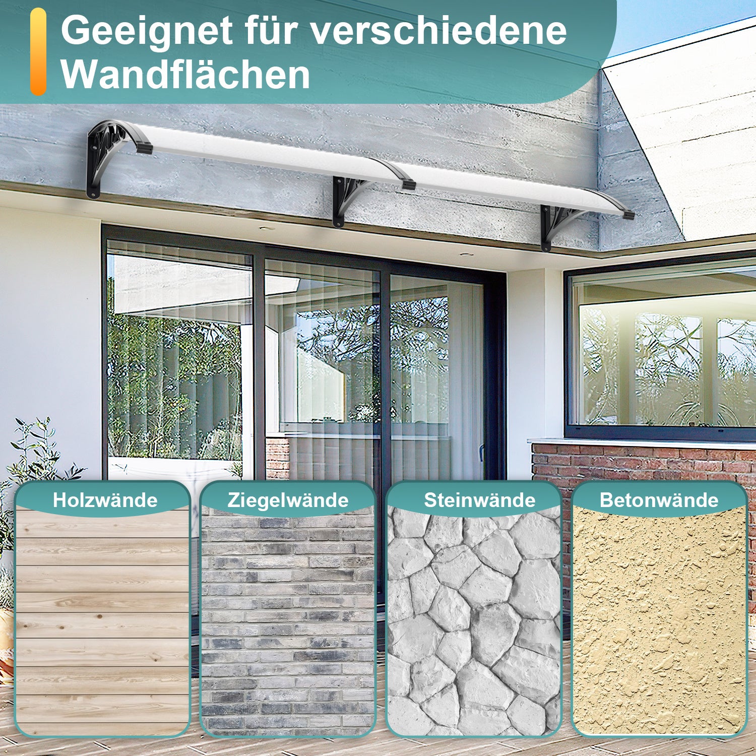 SWANEW Vordach für Haustür, 5 mm Überdachung, Transparentes Pultbogenvordach, Polycarbonat Pultvordach, Türdach für draußen