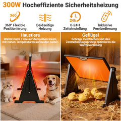 SWANEW Wärmeplatte Küken 300W, Doppelseitige Hühnerstall Heizung 30-75°C, Höhenverstellbar