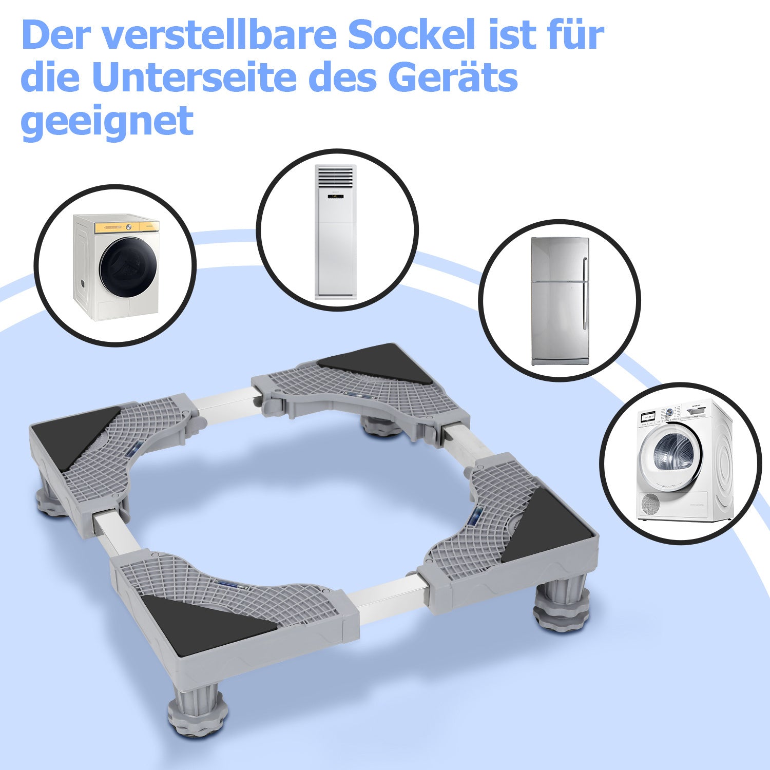 SWANEW Waschmaschinen Untergestell 41-65cm, 4 Füße Untergestell für Waschmaschine,Verstellbare Beweglich Waschmaschine Sockel