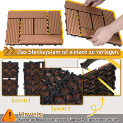 SWANEW WPC Terrassenfliesen, 30x30cm Balkon Bodenfliese, WPC Fliesen mit Klick-System, Balkonfliesen in Holzoptik, Terrassendielen Wasserfest für Terrasse