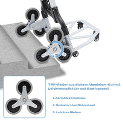 SWANEW Treppensteiger sackkarre klappbar, bis 75kg, Transportkarre extra Langer Teleskopgriff 100 cm, Aluminium treppensackkarre