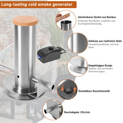 SWANEW Kaltrauchgenerator aus Edelstahl, Elektrisch Rauchgenerator für Räucherofen, mit Pumpe, BBQ Rauch-Erzeuge
