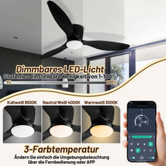 SWANEW Deckenventilator Mit Beleuchtung, 132cm, LED Ventilator Deckenlampe, Umkehrsfunktion, 6 Geschwindigkeiten