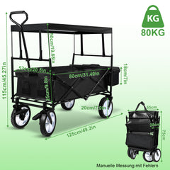 Bollerwagen Faltbar mit Dach 360 Grad drehbaren RĂ€dern, 96 L Handwagen mit Verstellbarem Griff mit Herausnehmbare Plane, Strandwagen Gartenwagen Transportwagen Bollerwagen Kinder 100KG Tragkraft