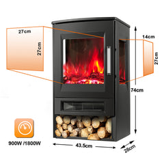 SWANEW Elektrokamin mit Heizlüfter Fernbedienung, 900/1800W Elektro Kamin mit Thermostat Heizfunktion, Timer, Elektrischer Heizung LED Kaminfeuer Effekt, WiFi Fernbedienung