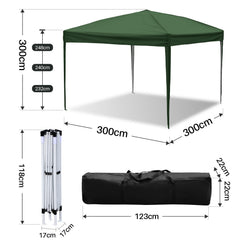 SWANEW Pavillon 3x3m, Pop-up Faltpavillon, 3 Höhenverstellbar, UV Schutz Gartenzelt