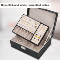 SWANEW Schmuckkasten, Schmuckkoffer, abschließbar, 2 Ebenen, mit Spiegel
