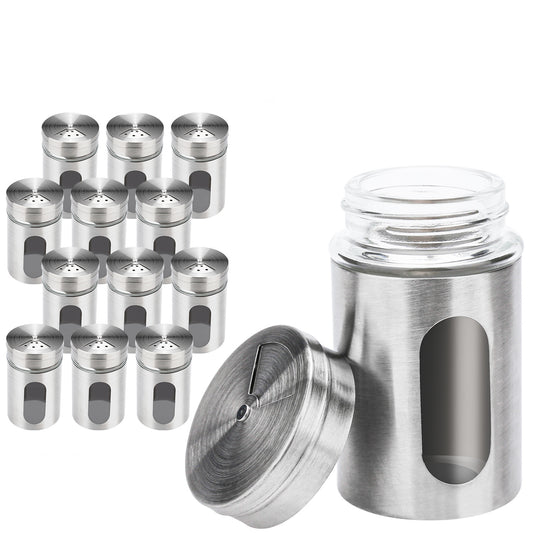 SWANEW Gewürzstreuer, Edelstahl Gläser Gewürz, Streuer Dosen, Glas Box 12er Set