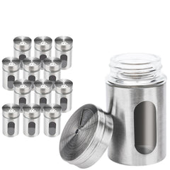 SWANEW Gewürzstreuer, Edelstahl Gläser Gewürz, Streuer Dosen, Glas Box 12er Set