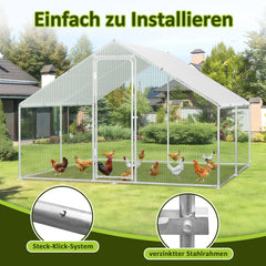SWANEW Freilaufgehege Hühnerstall 3x6x2m, Geflügelstall mit Schloss, Hühnerhaus, Verzinkter Stahl