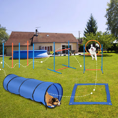 SWANEW Agility Set Hunde groß, 5-teiliges Set Hundetraining zubehör Agility Hürde, Slalom, Agility Hürde, Sprungring & Hundetunnel