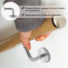 SWANEW Edelstahl Handlaufhalter, Handlaufträger mit Abdeckrosette, Handlauf Wandhalter Neigung Verstellbar Wandbefestigungen, Handlaufstßtze