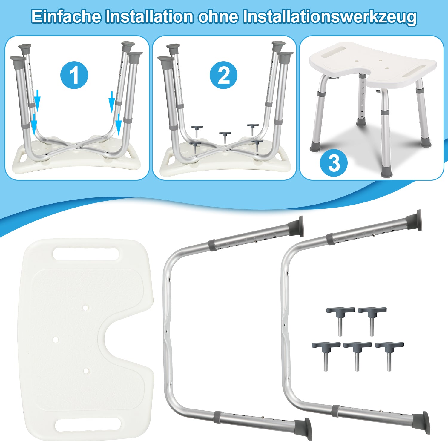 Duschhocker Duschstuhl Höhenverstellbar 41-56 cm