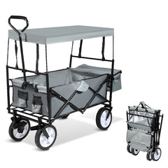 Bollerwagen Faltbar mit Dach 360 Grad drehbaren RĂ€dern, 96 L Handwagen mit Verstellbarem Griff mit Herausnehmbare Plane, Strandwagen Gartenwagen Transportwagen Bollerwagen Kinder 100KG Tragkraft