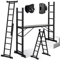 SWANEW Gerüst, Gerüstleiter, Arbeitsgerüst, 4 in 1Alu Mobile Mehrzweckleiter 2x6 Stufen