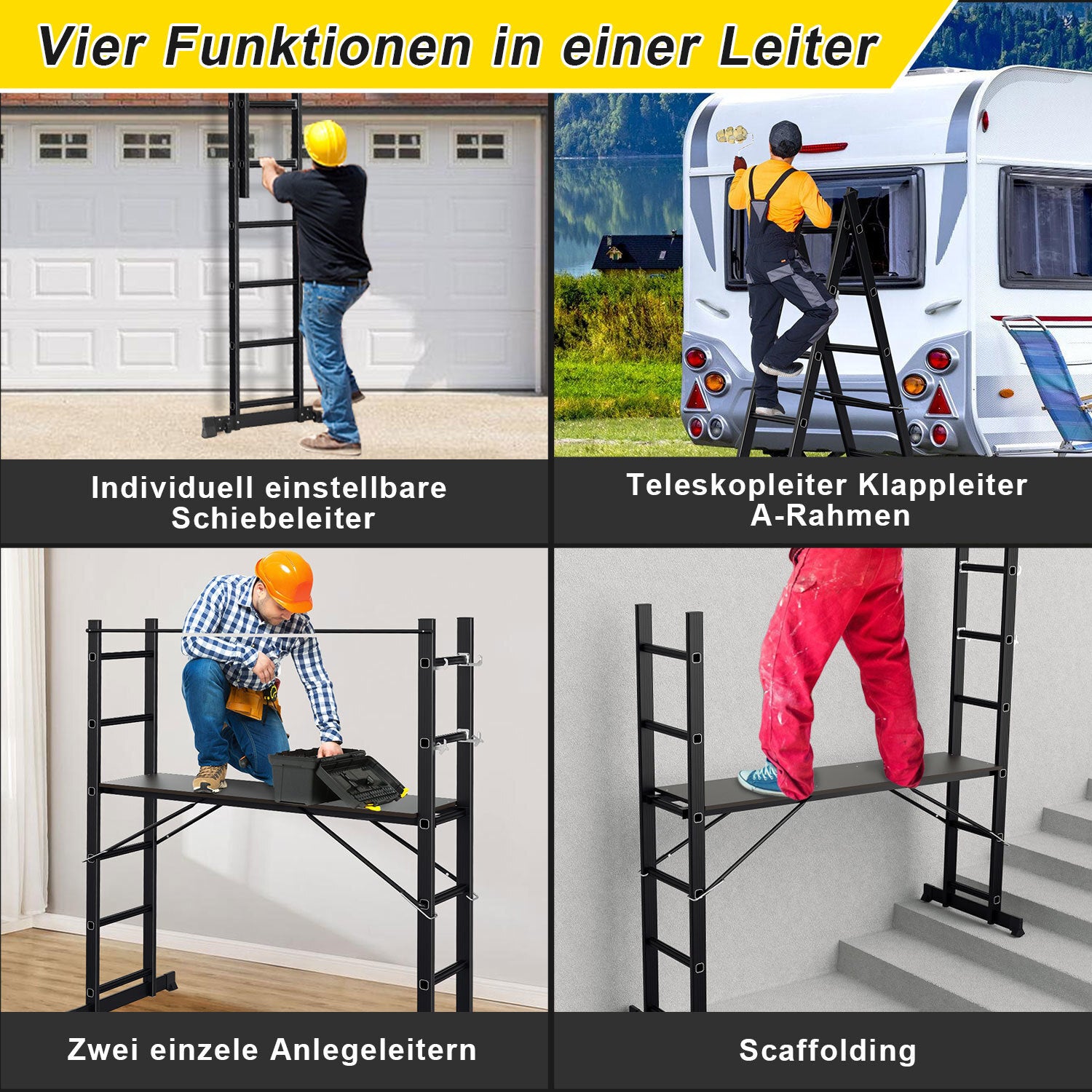 Mehrzweckleiter 4-in-1 Aluminium Leiter 6+6 Stufen