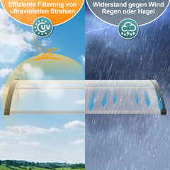 SWANEW Vordach für Haustür 100 x 300cm, 5 mm Überdachung Haustür aus Aluminium und Polycarbonat, Transparentes Pultbogenvordach, Pultvordach, Türdach für draußen Regenschutz