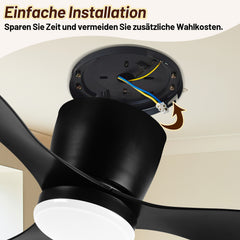 SWANEW Deckenventilator Leise mit Licht φ132cm 40W Fernbedienung Deckenventilator mit Beleuchtung LED Fan Licht 3 Flügel, Timer, 6 Geschwindigkeiten