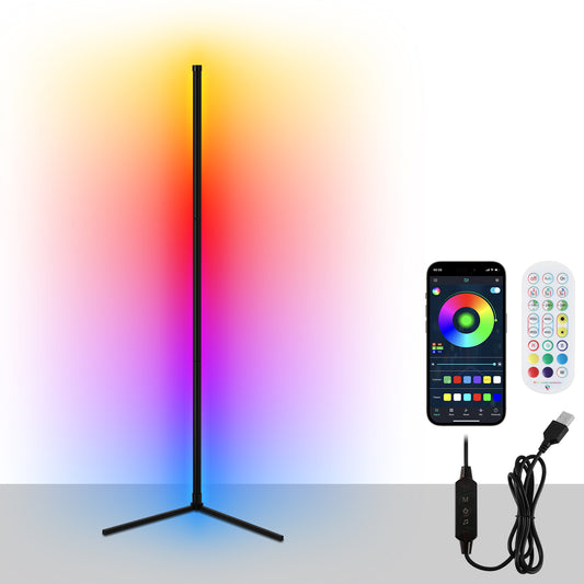 SWANEW LED Stehlampe, RGB Eckenlampe, 150 cm, dimmbar/farbeinstellbar, mit Fernbedienung, App-Steuerung, Musikmodus
