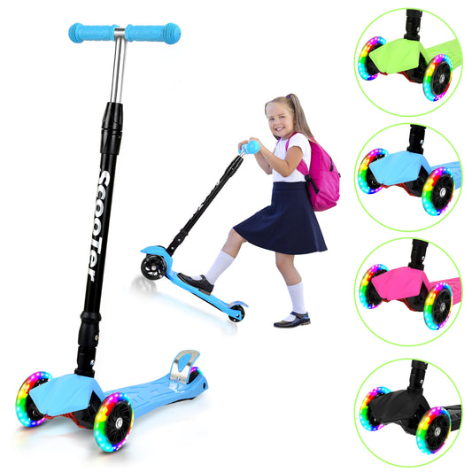 SWANEW Kinderroller Faltbarer Cityroller mit 3 LED-Rädern und höhenverstellbarem Lenker, Hinterbremsen, Bis 50 kg