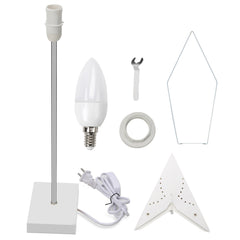 SWANEW Weihnachtsstern Tischlampe, Holzsockel, Weißer 3D-Papierstern φ42cm, Dekorative Papierstern Weihnachten Tischlampe mit Kabelschalter, E14, inkl. Leuchtmittel