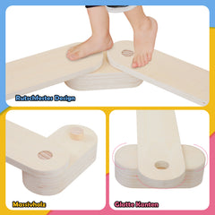SWANEW Schwebebalken aus Holz, Balancierbalken mit 6 Balanciersteine, fĂŒr Indoor und Outdoor, Spielzeug fĂŒr Balance-Koordination, Mit Aufbewahrungstasche, geeignet fĂŒr Kinder im Alter von 3-7 Jahren