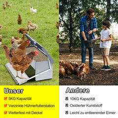 SWANEW Futterautomat für hühner Geflügel mit Deckel Futterspender, 5kg Fußpedal selbstöffnender Futtertrog automat hühnerfutter