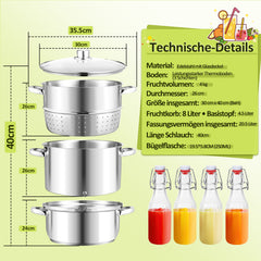 SWANEW Dampfentsafter Saftpresse Edelstahl Induktion Dampf Juicer 8 Liter Ă 26cm 8L, mit 4 BĂŒgelflasche