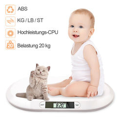 SWANEW Babywaage Flach Digitalwaage Stillwaage Tierwaage, fuer Neugeborene bis 20kg mit LCD-Display, Weiss (56cm x 35cm x 4.5cm)¡