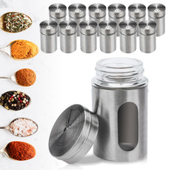 SWANEW Gewürzstreuer, Edelstahl Gläser Gewürz, Streuer Dosen, Glas Box 12er Set