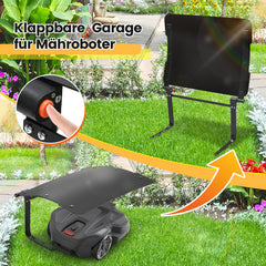 SWANEW Mähroboter Garage mit klappbarem Dach – Rasenroboter Garage Regenschutz, wetterfeste Automower Überdachung für Garten & Ladestation