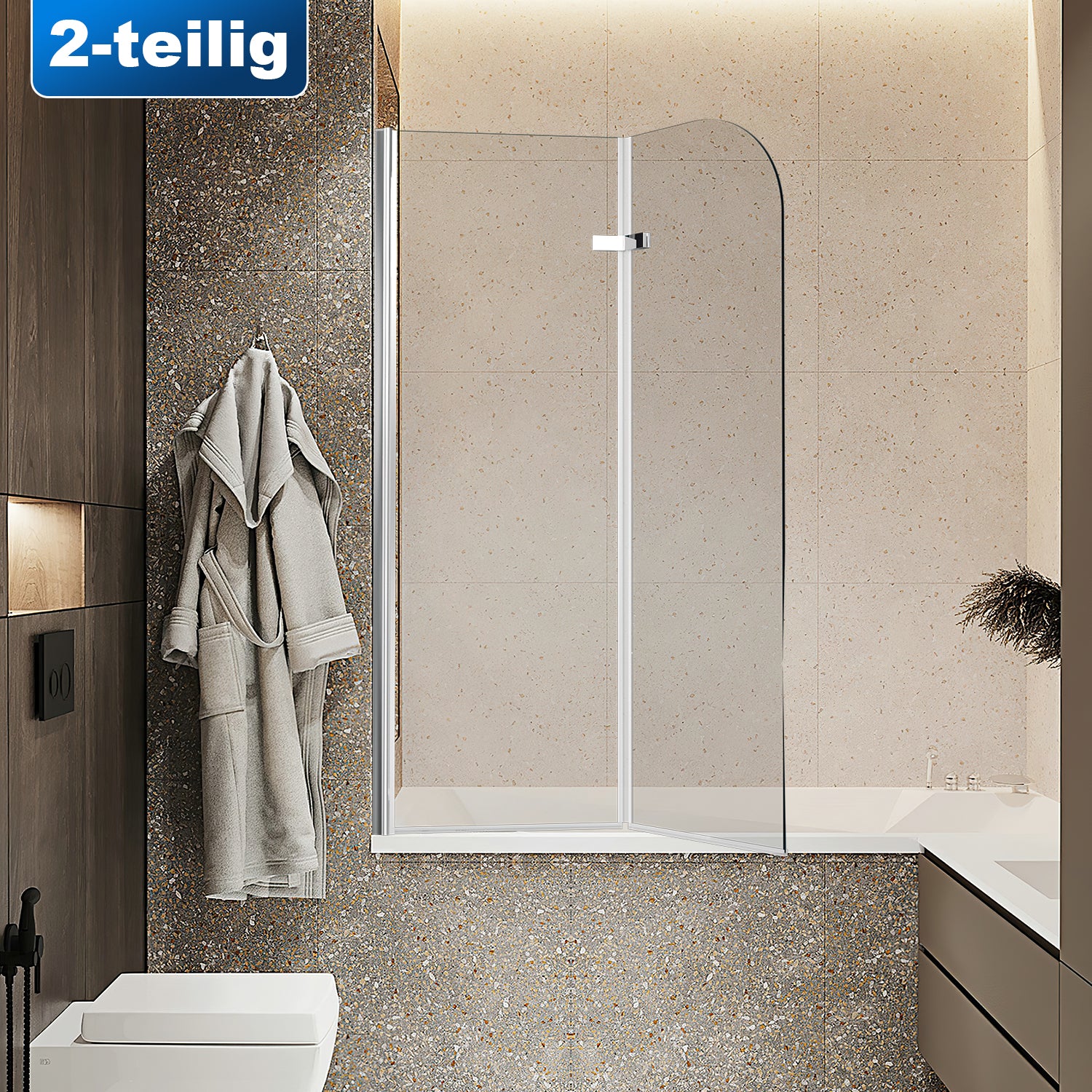 SWANEW Duschwand für Badewanne, 2/3-Teilig faltbar & drehbar Badewannenaufsatz, Duschtrennwand, 6mm ESG Sicherheitsglas Spritzwasserschutz
