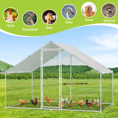 SWANEW Freilaufgehege Hühnerstall 3x6x2m, Geflügelstall mit Schloss, Hühnerhaus, Verzinkter Stahl