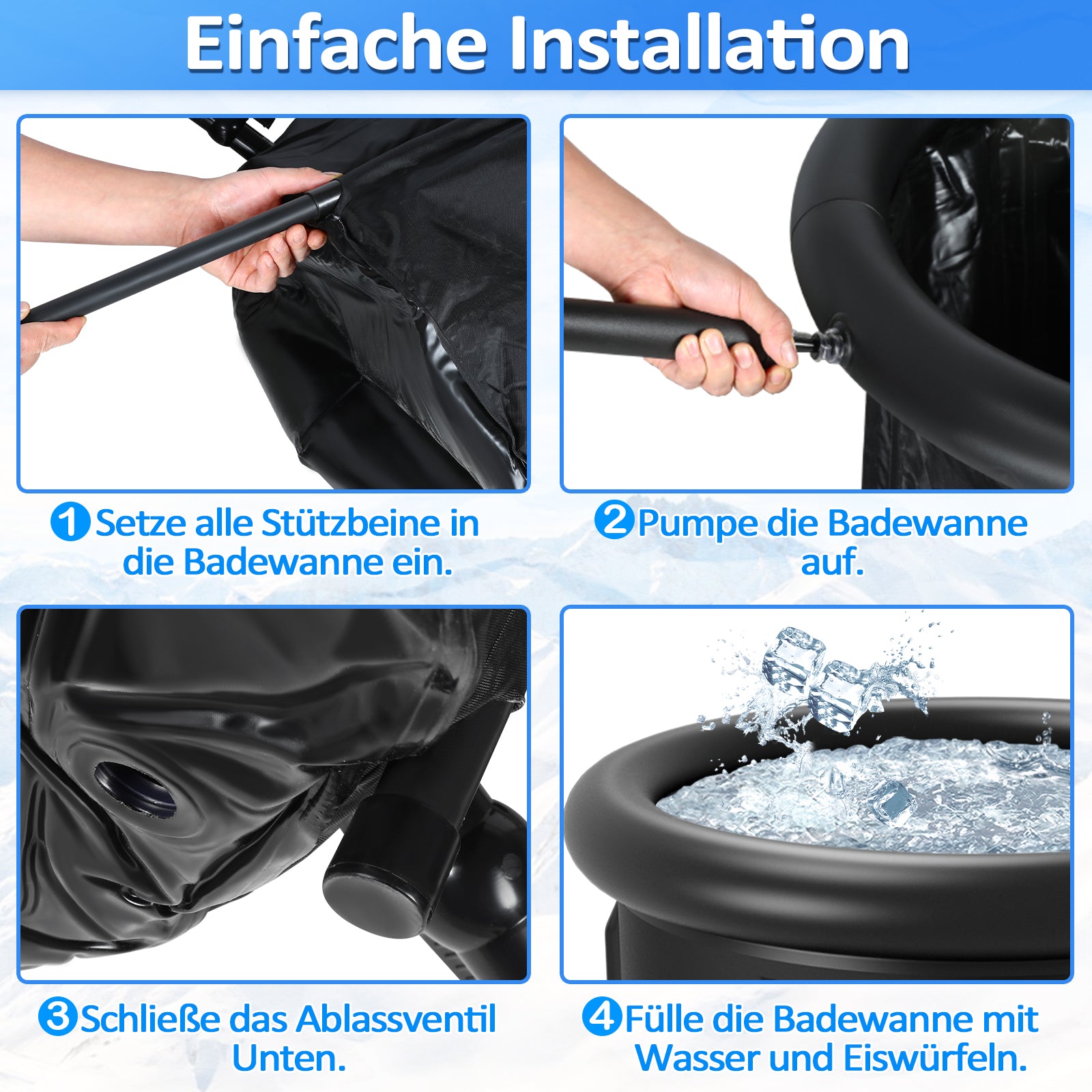 SWANEW Eisbad Eisbaden Tonne 80 cm, Faltbare Badewanne 390L, Kältetherapie Set mit 5 Isolierschichten, Aufblasbare Eistonne-Set für Zuhause