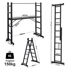 Mehrzweckleiter 4-in-1 Aluminium Leiter 6+6 Stufen