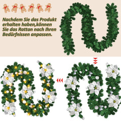 SWANEW 2.7M Weihnachtsgirlande, Künstlich Tannengirlande mit Beleuchtung inkl.Deko, Batteriebetrieben mit 50 LEDs Warmweiß, Weihnachtskranz Weihnachtsdeko Girlande